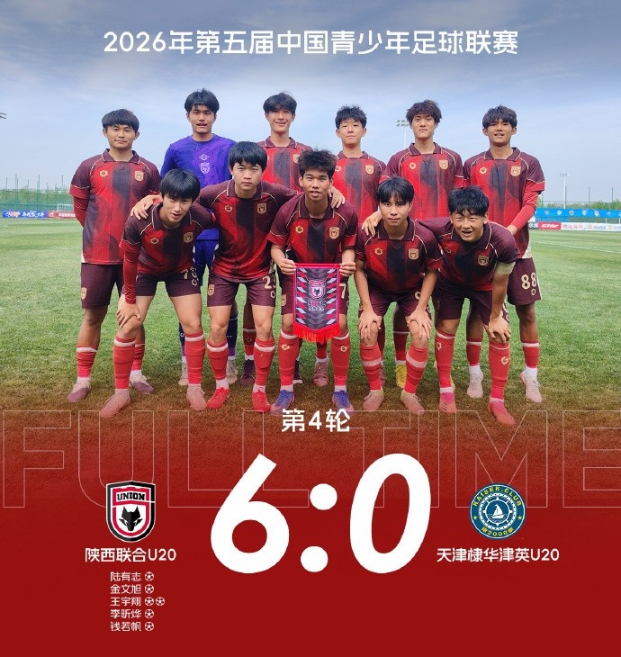 中青赛四连胜 陕西联合U20 6-0狂胜天津棣华津英