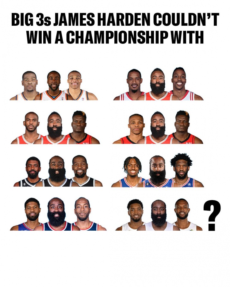 美媒列哈登联手未夺冠球星：KD、保罗、小卡在列，自己就是问题？